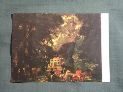 Képeslap,Budapest,Nemzeti múzeum,Vaszary János,Lovasok a parkban festmény,1977-