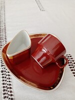 3 db hibátlan barna hollóházi porcelán - kávés csésze + cigi tartó és tálca /   tálka
