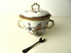 Szecessziós bécsi porcelán cukortartó szett kis sérüléssel ( cukortartó + antik kiskanál )
