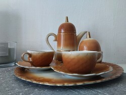 Kézzel festett porcelán eszpresszó kávéskészlet, Alba Iulia, 9 darab, vintage.