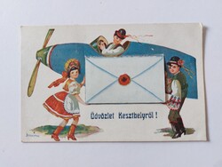 Régi magyaros képeslap Keszthely repülő Bernáth művészrajz