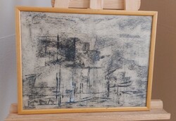 (NBL1) absztrakt táj (?) 32x42 cm kerettel grafika