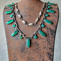 Late Art Nouveau period 925 silver bright green agate necklace,