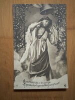 Antik képeslap - Karácsony, angyal, harang