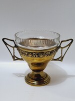 Ezüstözött rózsa girlandos art nouveau üvegbetéttel, dzsemtartó, cukortartó stb.