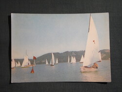 Képeslap,Balaton,vitorlás hajó látkép,részlet,1961-