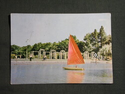 Képeslap,Balaton,móló,kikötő,vitorlás hajó látkép,részlet,1961-