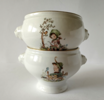 2 DB RÉGI MESE MINTÁS OROSZLÁN FEJ FOGÓS PORCELÁN GYEREK TÁLKA