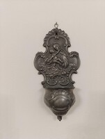 Antik szenteltvíz tartó 18 - 19. század ón keresztény vallás Mária Jézus fali szenteltvíztartó 347