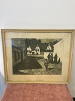 Konecsni György Utcakép Rézkarc