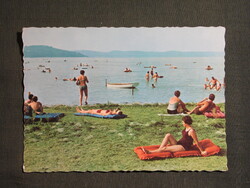 Képeslap,Balaton part,strand látkép,részlet,1970-
