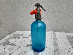 1,-Ft Antik 1932. porcelánbetétes kék szódásüveg