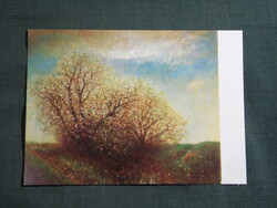 Képeslap,Budapest,Nemzeti múzeum,Mednyánszky László,Virágzó fák festmény,1977-