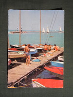 Képeslap,Balaton part,móló,kikötő,vitorlás hajó látkép,részlet,1981-