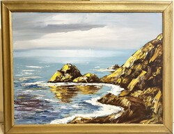 GERTRUD BÁNKUTI (1948 - ): Prison Island, 60 x 80 cm + frame, oil on fiberboard