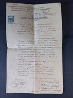 Adásvételi szerződés ingatlanról, 1 korona illetékbélyeggel 1916 Orosháza