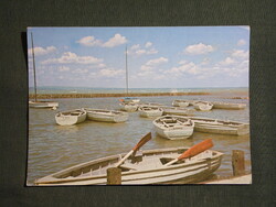 Képeslap,Balaton part,móló,csónak,vitorlás hajó látkép,részlet,1987-
