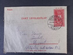 Zárt levelezőlap 20 fillér díjjegyes Dunavecse-Újpest Vörös Károly úrnak  1937