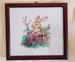 Gobelin 004 - nyúl nyuszi - keret 22x20cm kép 19x17cm kerestszemes hímzés kézimunka