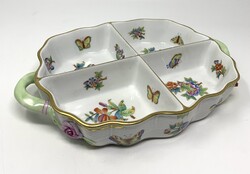 Herendi VBO Viktória mintás pillangós gyönyörű porcelán asztalközép, kínáló négyes osztású RZ