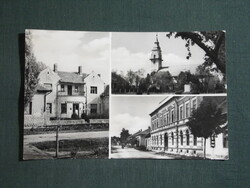 Képeslap,Tiszaföldvár,templom,gyógyszertár,utca látkép,részlet,1960-