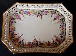 DT/457 – Ibolya Ferencné porcelánfestő – Áttört, díszes porcelántálca