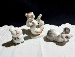 3 db aranyos porcelán állatka: Drasche maci + egérke és malacka