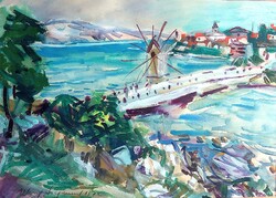 UHRIG Zsigmond: Híd c. akvarellje