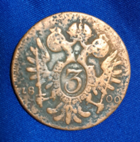 Ritka1800. Ausztria 3 Krajcár, Verdejel ''F'' - Hall in Tirol. (Osztrák Birodalom, II. Ferenc) (321)
