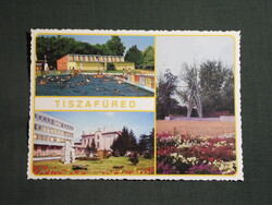 Képeslap,Tiszafüred,mozaik,tanácsháza,park,strand,emlékmű látkép,részlet,1987-