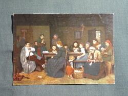 Képeslap,Budapest Nemzeti múzeum,Munkácsy Mihály,Tépéscsinálók festmény,1957