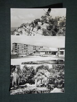 Képeslap,Tatabánya,mozaik,Turul szobor emlékmű,művelődési ház,étterem,park látkép,részlet,1967-