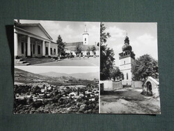 Képeslap,Tolcsva,mozaik,Álltalános iskola,templom,utca látkép,részlet,1967-