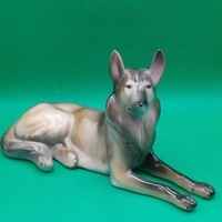 Ifj. Vastagh György Kőbányai/ Drasche porcelán Német Juhászkutya figura