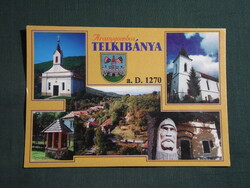 Képeslap,Telkibánya,mozaik,templom,múzeum,kopjafa,község látkép,részlet,1990-