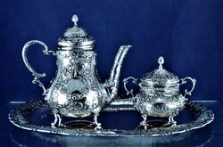 GYÖNYÖRŰ, ANTIK, EZÜST KÁVÉS KÉSZLET, NÉMET, CA. 1890!!!