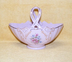 Aranyozott virágos porcelán kosárka
