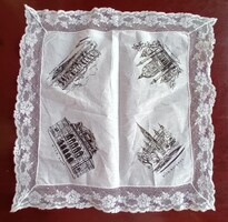 Vintage bécs nevezetességei ábrázoló keszkenő - zsebkendő WIEN csipke kendőcske