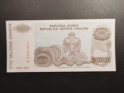 Krajinai Szerb Köztársaság - 100 000 000 Dinár  UNC