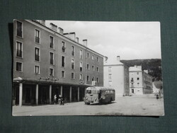 Képeslap,Tatabánya,Új lakótelep,ABC áruház,Ikarus autóbusz látkép,részlet,1961-
