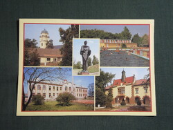 Képeslap,Tiszafüred,mozaik,templom,strand,tanácsháza,iskola látkép,részlet,1990-