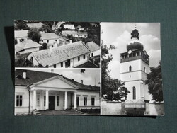 Képeslap,Tolcsva,mozaik,Álltalános iskola,templom,utca látkép,részlet,1960-