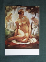 Képeslap,Budapest Nemzeti múzeum,Korb Erzsébet,Áhítat női akt festmény,1974