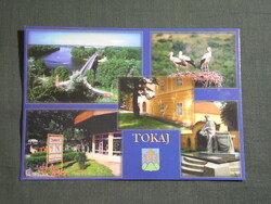 Képeslap,Tokaj,mozaik,Tisza híd,Turista centrum,Széchenyi szobor látkép,részlet,2000-
