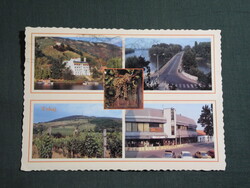 Képeslap,Tokaj,mozaik,Borvidék,Tisza híd,szálló,étterem,ÁFÉSZ áruház látkép,részlet,1991-