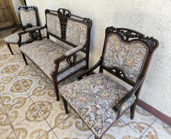 Art Nouveau Living Room Set Sofa with Two Armchairs, Gobelin Upholstery. Video Available!