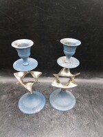 Antik Judaica sárgaréz ezüst Shabbat gyertyatartók Dávid csillaga Menóra.3570b
