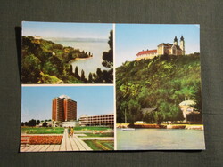 Képeslap,Tihany,mozaik,Bencés templom,Balaton part,szálló,hotel látkép,részlet,1977-