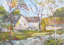 Bánfi - "Tanya a pataknál" - (olaj,karton 23×33 cm)