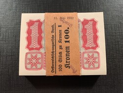 ***  Osztrák-Magyar bank UNC 1922- es 1 korona köteg ***